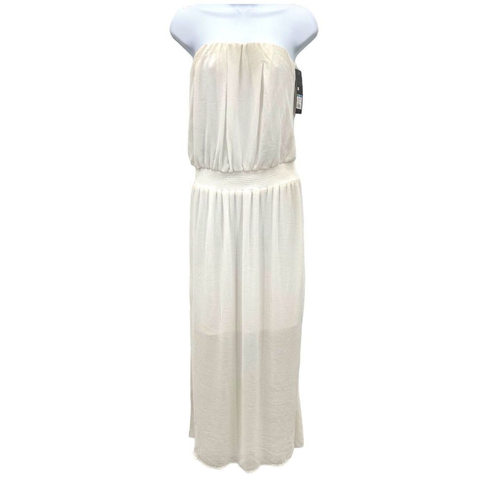 New MOSSIMO White Strapless Lined Maxi Dress Side Slits Medium Beach Cruise‎